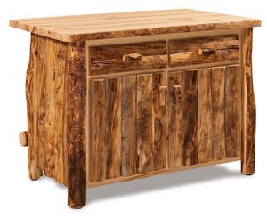 Rustic Log Counter Height Kitchen Island