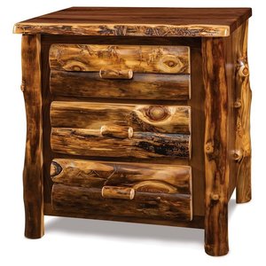 Rustic Aspen Log Nightstand with Three Drawers - Quick Ship