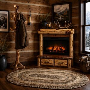 Amish Made Rustic Log Corner Fireplace with Electric Insert