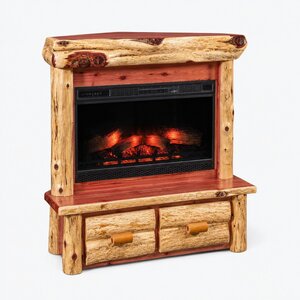 Rustic Log Corner Fireplace with Electric Insert