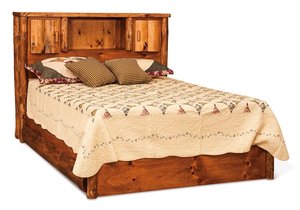 Rustic Log Bookcase Bed with Storage Drawers