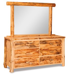 Rustic Log Six-Drawer Dresser with Mirror - Quick Ship
