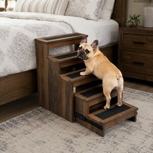 Pull-Out Pet Steps for High Beds | Solid Wood Dog Stairs