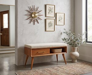 Mid‑Century Modern Entryway Upholstered Storage Bench - Choose Size