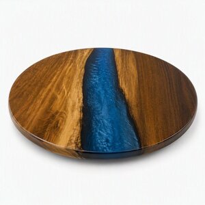 Handcrafted Round Walnut Wood Lazy Susan with Blue Epoxy Resin In-Stock