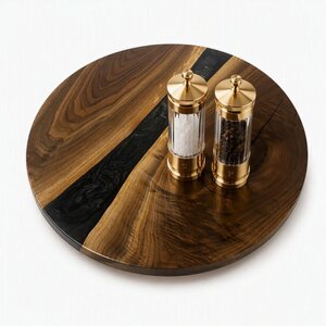 Walnut Wood Lazy Susan with Smoke Epoxy Resin