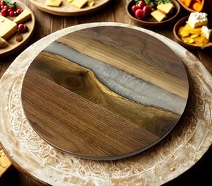 Artistic Walnut Wood Lazy Susan Wood and Epoxy Resin In-Stock