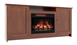 Amish Leipsic Media Console with Fireplace & Open Storage - Quick Ship