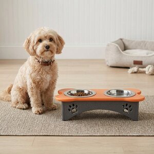 Poly Double Elevated Dog Bowl Feeder 2 Cups