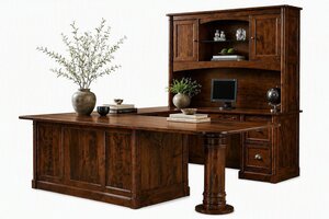 Rivenspire Traditional U-Shaped Desk with Column Accents and Optional Hutch