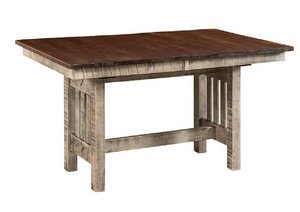 Rough Sawn Wormy Maple Wood Canyon Mission Trestle Dining Table