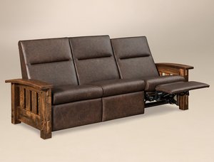 Dutton Rough Sawn Maple Wood Mission Wall Hugger Reclining Sofa