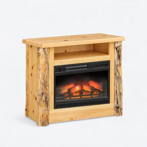 39" Rustic Pine Log Mantel with Electric Fireplace Insert