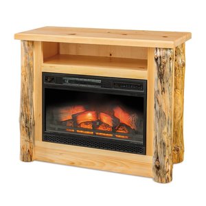 39" Rustic Pine Log Mantel with Electric Fireplace Insert