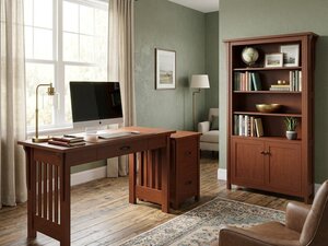 Amish Churchill Mission Solid Wood Office Furniture Set