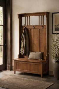 Amish Solid Wood Entryway Hall Tree Bench with Storage