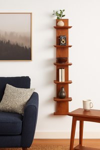 Solid Wood Modern Floating Wall Bookshelf - Vertical Organizer Shelf