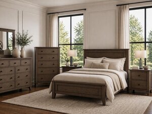 Grand Calumet Oak Wood 4-Piece Bedroom Furniture Set - Quick Ship