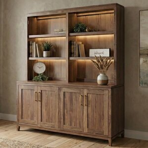 Stonehill Modern Sideboard Cabinet with Optional Open Bookcase Hutch
