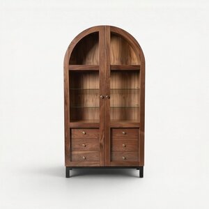 Arched Modern Storage Cabinet with Glass Doors