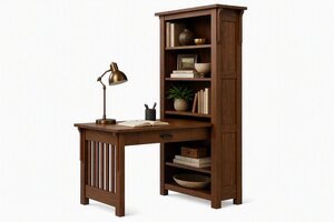 Churchill Mission Solid Wood Peninsula Desk with Attached Bookcase