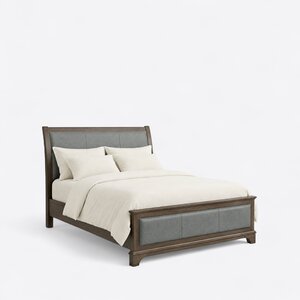 Kenoska Traditional Leather Upholstered Sleigh Bed