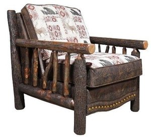Handcrafted Luke Rustic Hickory Log Upholstered Lounge Chair
