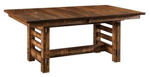 Boulder Rustic Rough Sawn Wormy Maple Wood Trestle Dining Table - Quick Ship
