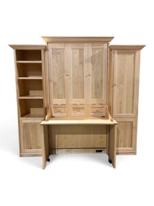 Outlet: Maple Wood Twin Murphy Wall Bed and Desk with Side Bookcases In-Stock