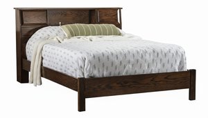 Solid Wood Bookcase Storage Bed with Sliding Doors