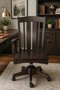Handcrafted Cherry Wood Desk Chair with Castors - In Stock Ready to Ship