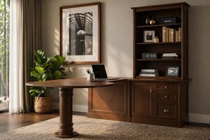 Rivenspire Traditional Peninsula Desk with Column Accents and Optional Bookcase Unit