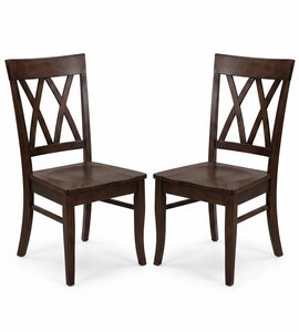 Outlet Hard Maple Wood Double X-Back Dining Chair Set In-Stock (Set of 2)