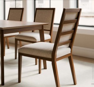 Fairhaven Modern Upholstered Chair with Horizontal Wood Slat Back - Quick Ship