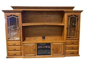 Outlet: Solid Oak Wood 6-Piece Entertainment Center Wall Unit In-Stock