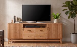 Handcrafted Solid Wood Rebel 84” TV Stand with Fluted Doors