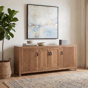Solid Wood Taylor 72” Modern Media Console with Tambour Grooved Doors