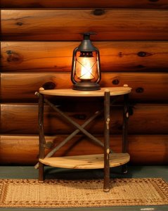 Handcrafted Rustic Hickory Twig Half Round Console Table