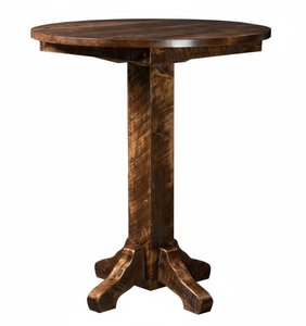 Rough-Cut Maple Wood Round Single Pedestal Table - Counter or Bar Height