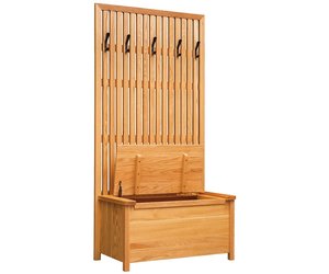 Solid Wood Slatted High Back Entryway Storage Bench