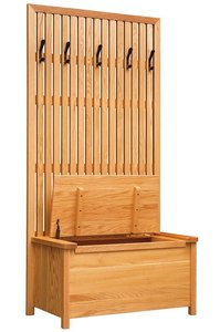 Solid Wood Slatted High Back Entryway Storage Bench