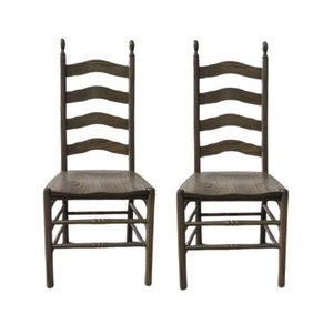 Outlet: Oak Wood Ladderback Dining Chair Set In Stock (Set of 2 Arms and 2 Sides)
