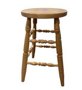 Outlet: Oak Wood Turned Leg Backless Counter Stool In-Stock