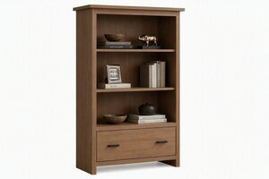 Alpine Solid Wood Contemporary Open Bookcase with Drawers - Choose Height