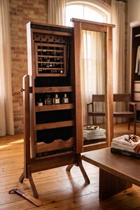 Modern Live Edge Walnut Wood Jewelry Armoire with Full Length Mirror
