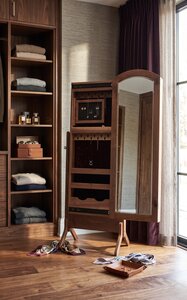 Arched Top Freestanding Mirror Jewelry Armoire Cabinet