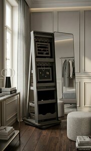 Handcrafted Rotating Jewelry Armoire with Sliding Full Length Mirror