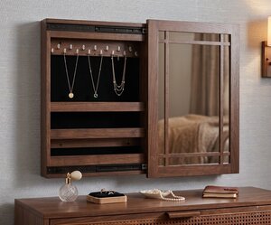 Handcrafted Mission Wall Mounted Jewelry Storage Mirror