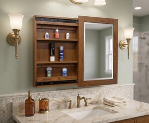 Solid Wood 25" Wide Wall Mount Medicine Cabinet with Mirror