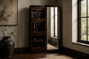 Handcrafted Swivel Jewelry Cabinet with Shoe Storage Armoire